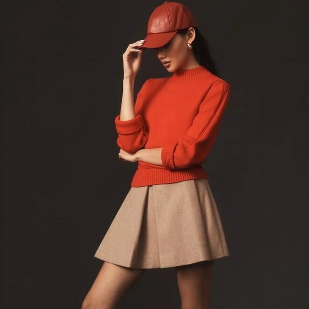 Anthropologie Red and Tan Mini Dress